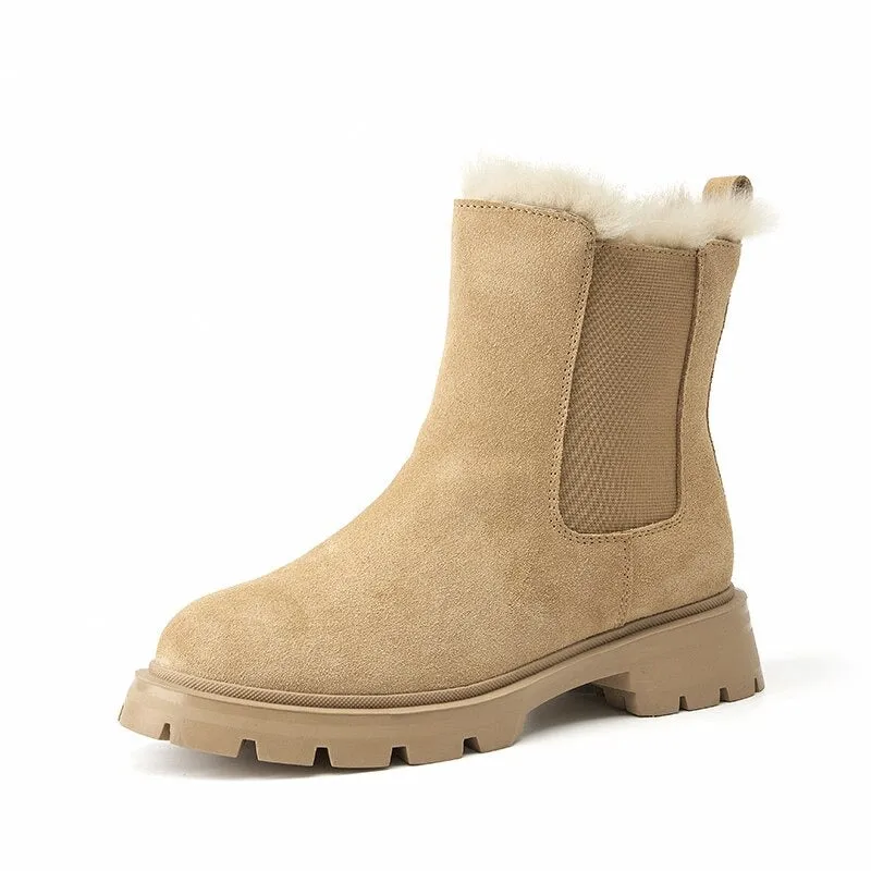 Warm and Versatile Round Toe Suede Platform Winter Boots