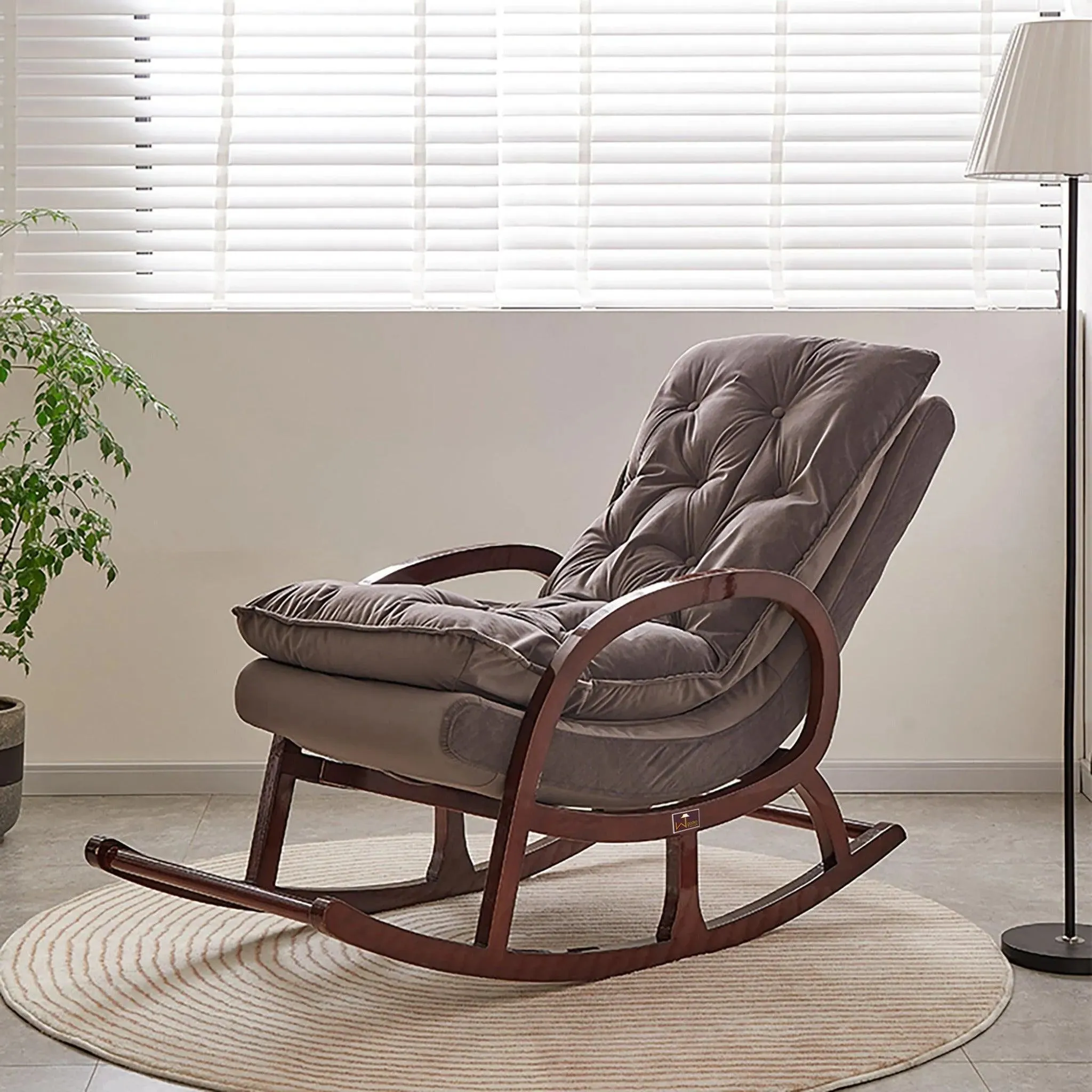 Wooden Twist Colonial and Traditional Super Comfortable Cushion Rocking Chair (Walnut Finish)