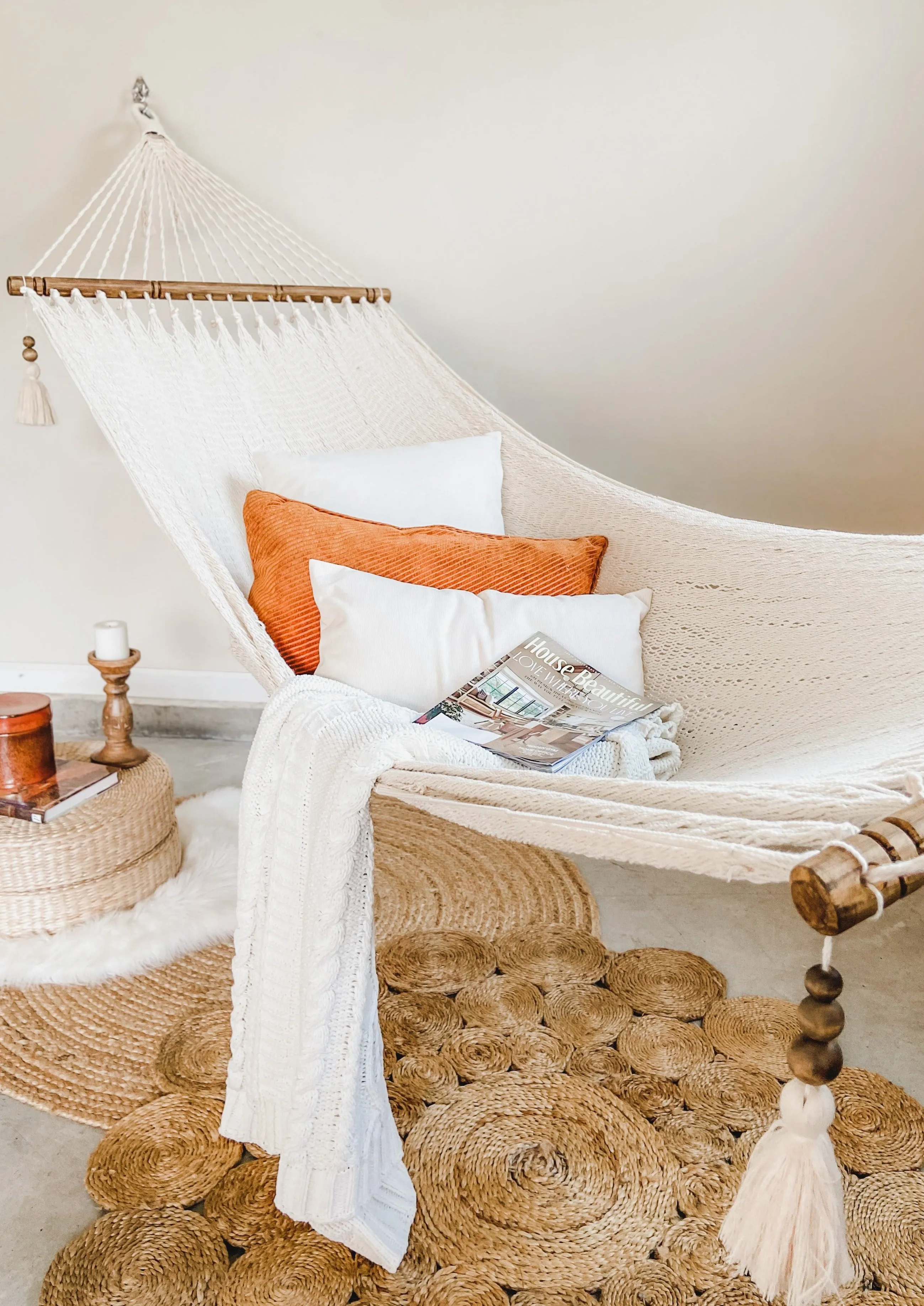 Woven White Hammock With Wood Spreaders | JULIANNA